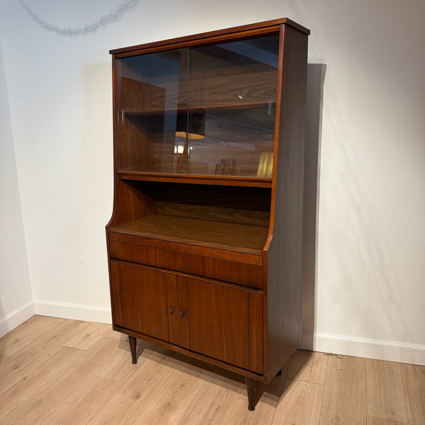 Mid Century Modern Walnut Display Hutch with Sliding Glass Doors