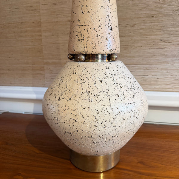 Mid Century Modern Tall Cork and Brass Table Lamp