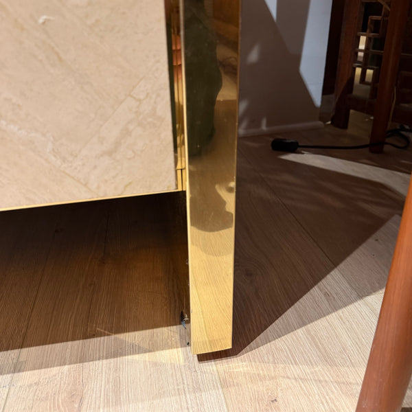 Postmodern Ello Travertine and Brass Credenza