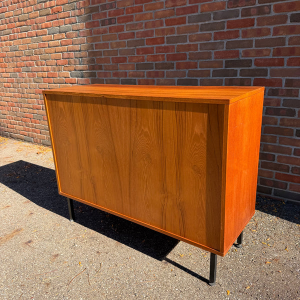 1960s Danish Modern NIPU Teak Tambour Door Storage Cabinet