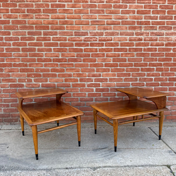 Pair of Vintage Lane "Acclaim" Series Walnut Two-Tier Step End Tables