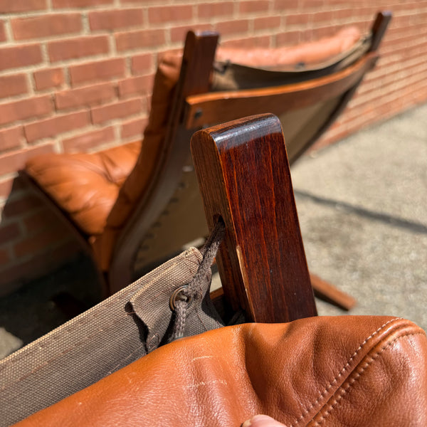 Pair of 1970s “Siesta” Bent Rosewood and Leather Lounge Chairs by Igmar Relling for Westnofa, Norway