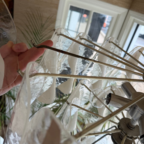 1970s Murano-Style Lucite and Chrome Waterfall Petal Chandelier