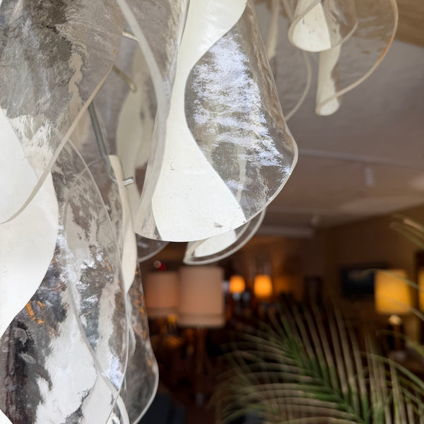 1970s Murano-Style Lucite and Chrome Waterfall Petal Chandelier