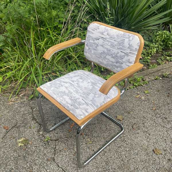 Set of 6 Vintage Cesca Style Chrome & Upholstered Cantilever Dining Chairs