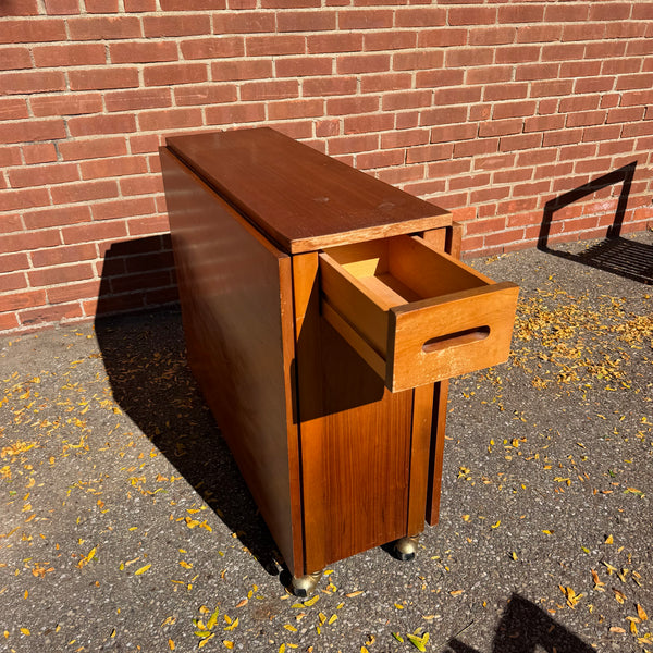 1960s Romanian Mid-Century Modern Walnut Drop-Leaf Hideaway Dining Table & 4 Folding Chairs