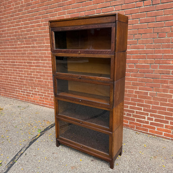 Antique Gunn Quarter Sawn Oak Five-Section Barrister Bookcase with Glass Doors