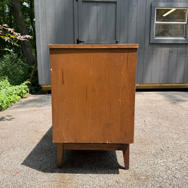 Mid Century Modern Broyhill Brasilia 9 Drawer Walnut Lowboy with Two Mirrors