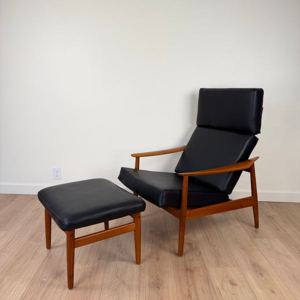Arne Vodder for France and Son FD164 Reclining Teak Lounge Chair with Ottoman