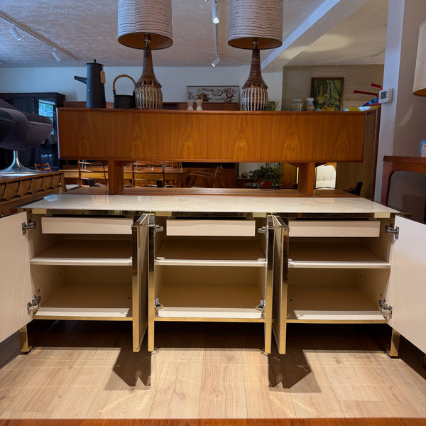 Postmodern Ello Travertine and Brass Credenza