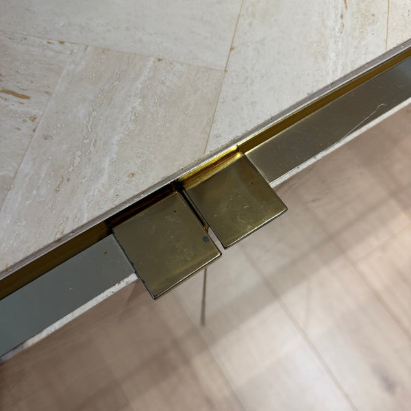 Postmodern Ello Travertine and Brass Credenza