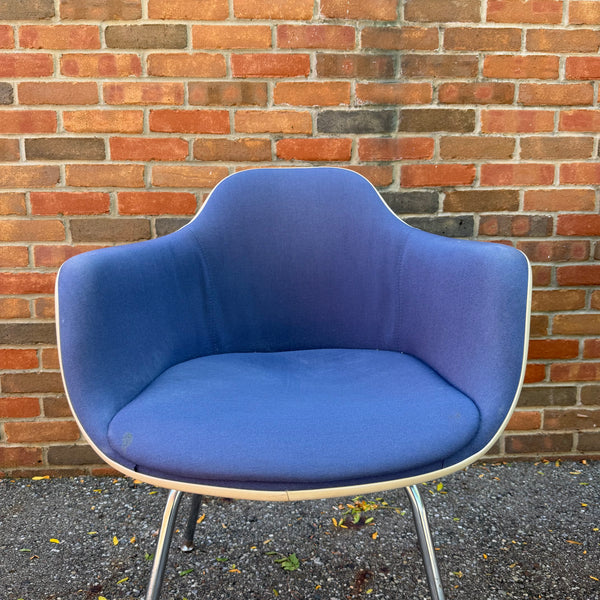 Pair of Vintage Krueger Metal Products Fiberglass Upholstered Shell Armchairs