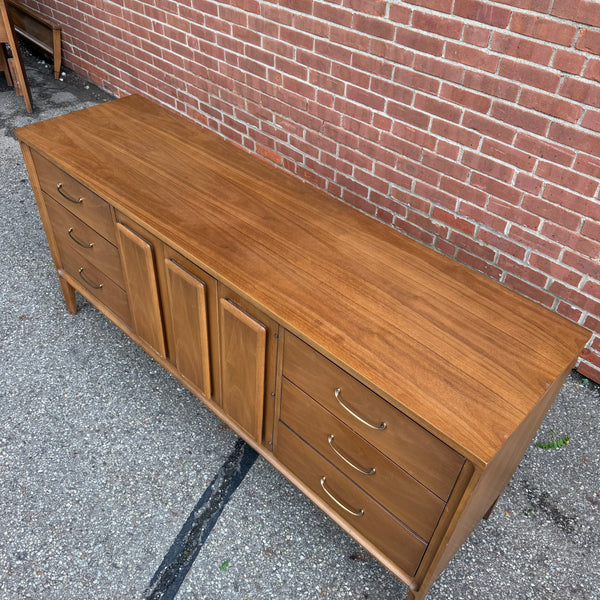 Vintage Broyhill Forward Walnut Lowboy Nine-Drawer Dresser