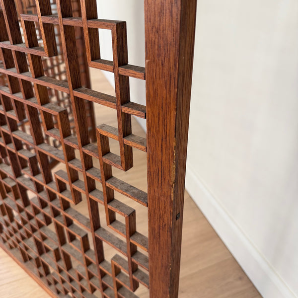 Teak Geometric Lattice Folding Screen Room Divider