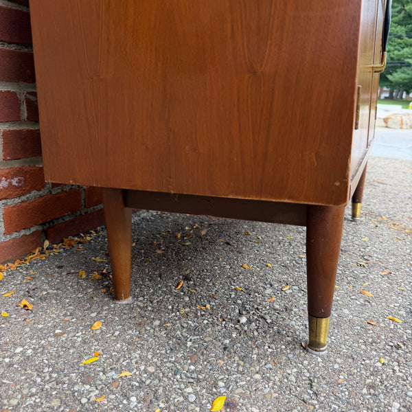 Vintage Mid-Century Modern Petite Walnut & Brass China Cabinet | Hutch