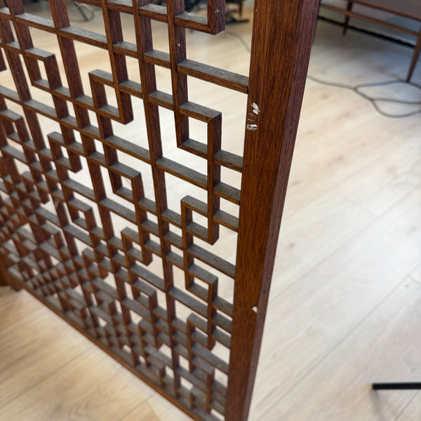 Teak Geometric Lattice Folding Screen Room Divider