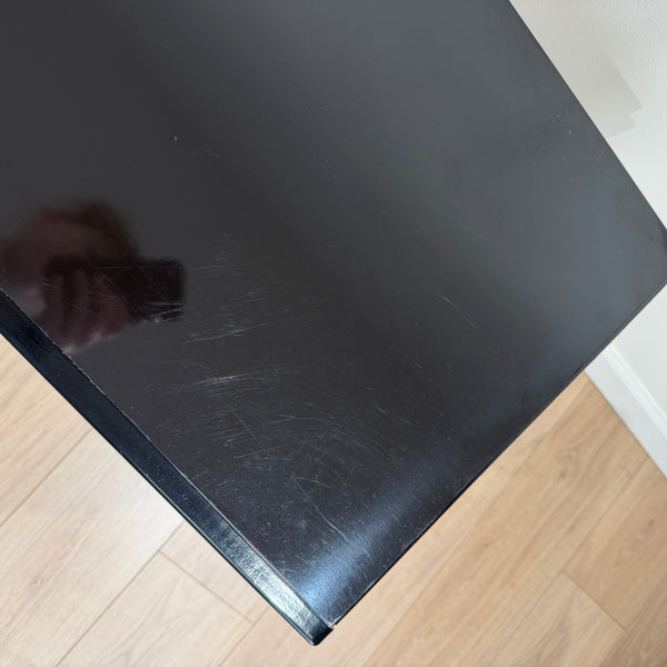 Pair of Black Lacquered Post Modern Nights Stands with Brass Accents