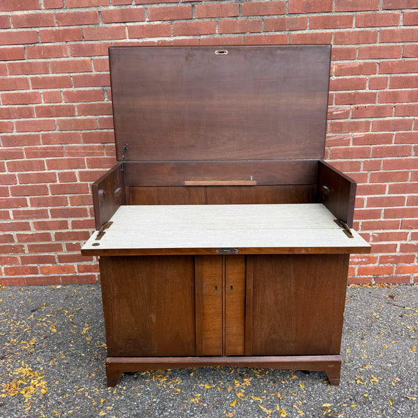 Vintage Mid-Century Modern Walnut Flip-Top Bar & Storage Cabinet on Casters