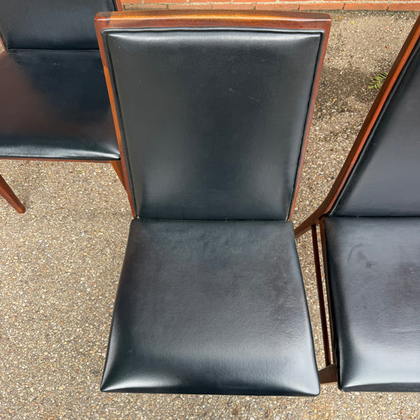Set of 4 Vintage Dillingham Walnut & Black Leather Dining Chairs