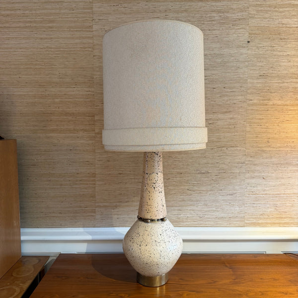 Mid Century Modern Tall Cork and Brass Table Lamp