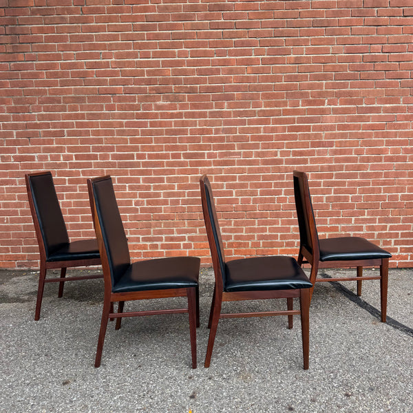 Set of 4 Vintage Dillingham Walnut & Black Leather Dining Chairs