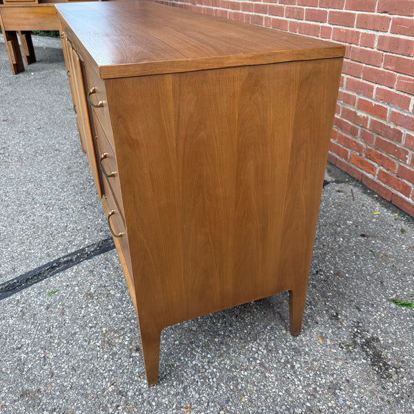 Vintage Broyhill Forward Walnut Lowboy Nine-Drawer Dresser