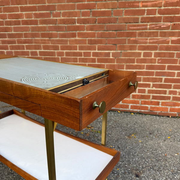 Vintage Salton Hotray Walnut & Brass Rolling Mid-Century Bar Serving Cart | Paul McCobb Style