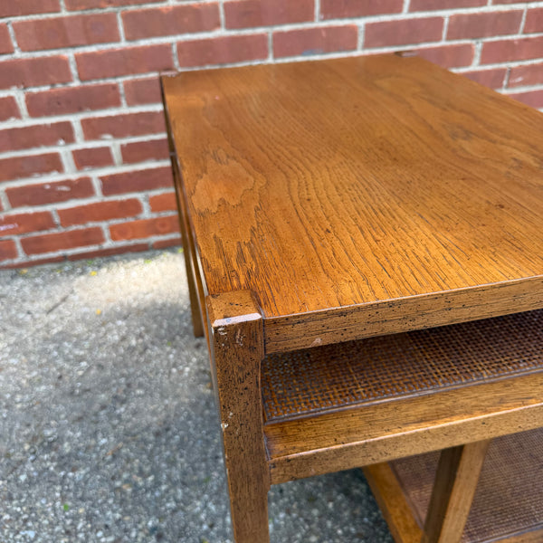Mid Century Modern Nesting Side Tables with Cane Shelves