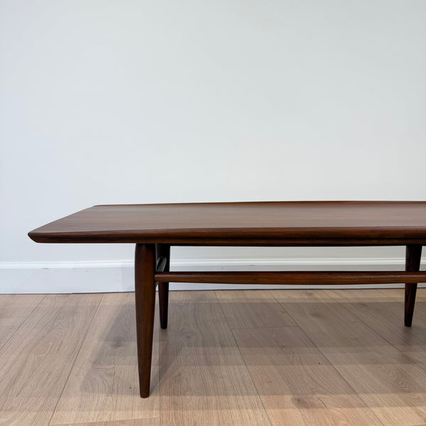 Long Mid-Century Basset Furniture Surfboard Walnut Coffee Table