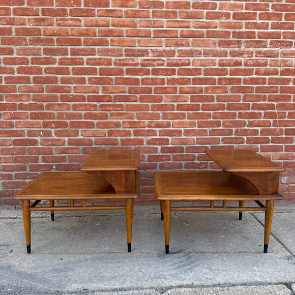 Pair of Vintage Lane "Acclaim" Series Walnut Two-Tier Step End Tables