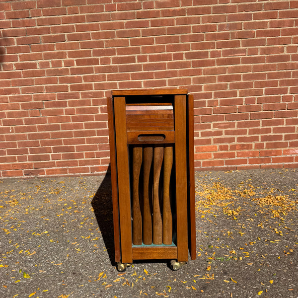 1960s Romanian Mid-Century Modern Walnut Drop-Leaf Hideaway Dining Table & 4 Folding Chairs