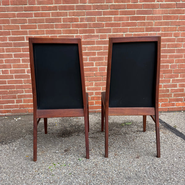 Set of 4 Vintage Dillingham Walnut & Black Leather Dining Chairs