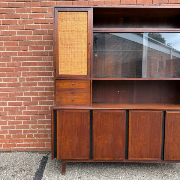 Dillingham Esprit Walnut & Cane Credenza Hutch by Merton Gershun