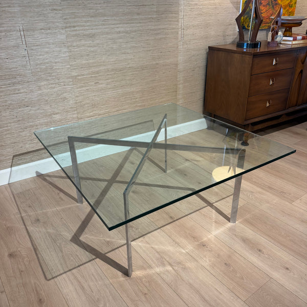 Vintage Mid-Century Modern Barcelona Style Chrome & Glass Coffee Table