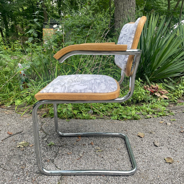 Set of 6 Vintage Cesca Style Chrome & Upholstered Cantilever Dining Chairs