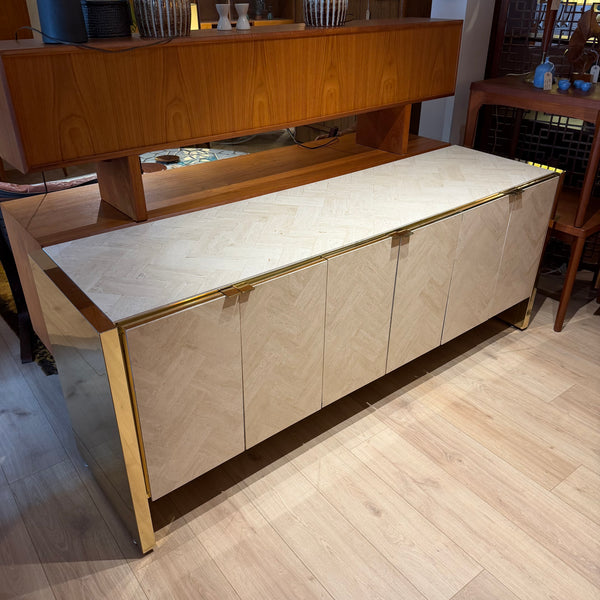 Postmodern Ello Travertine and Brass Credenza