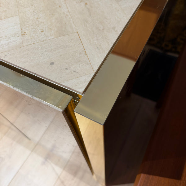 Postmodern Ello Travertine and Brass Credenza