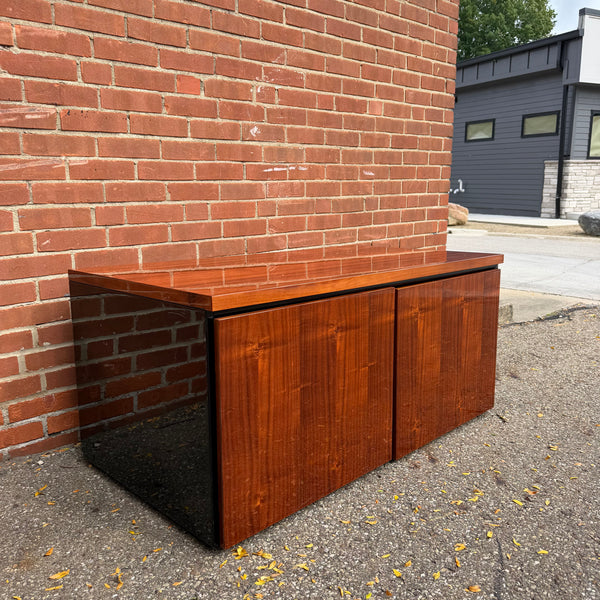 Vintage Henredon Petite Wood & Black Lacquer Media Cabinet