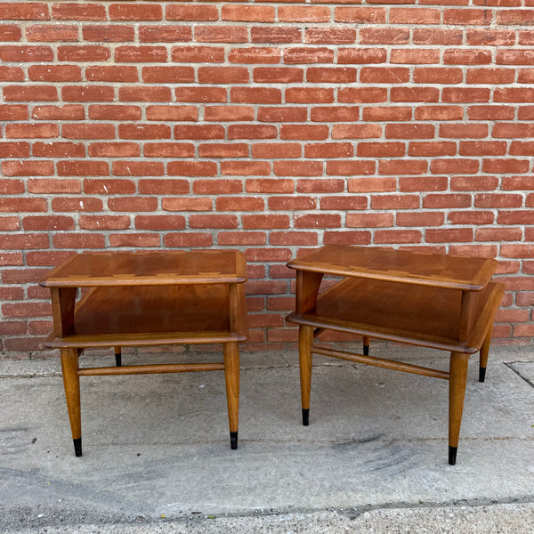 Pair of Vintage Lane "Acclaim" Series Walnut Two-Tier Step End Tables