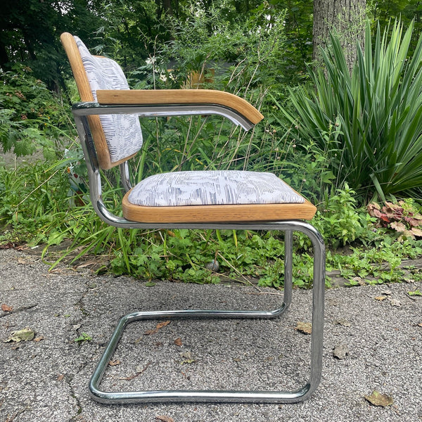 Set of 6 Vintage Cesca Style Chrome & Upholstered Cantilever Dining Chairs