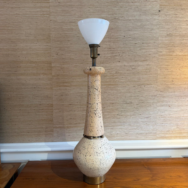 Mid Century Modern Tall Cork and Brass Table Lamp