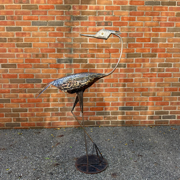 Vintage Handcrafted Metal Crane or Heron Garden Sculpture