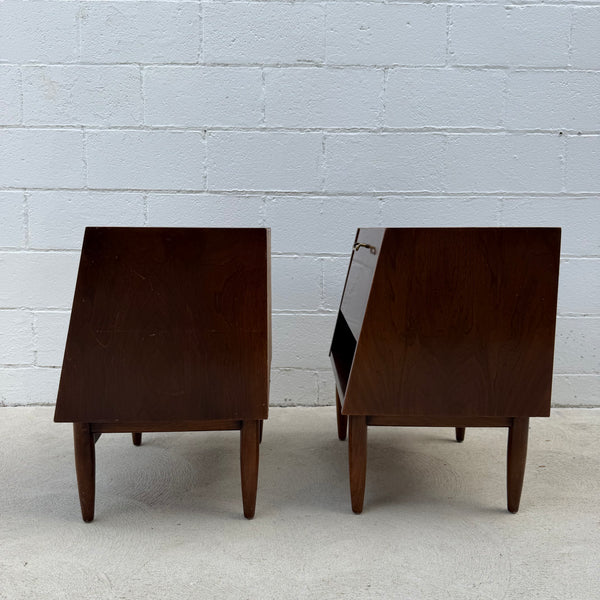 Pair of American of Martinsville “Dania” Walnut Drop-Down Nightstands