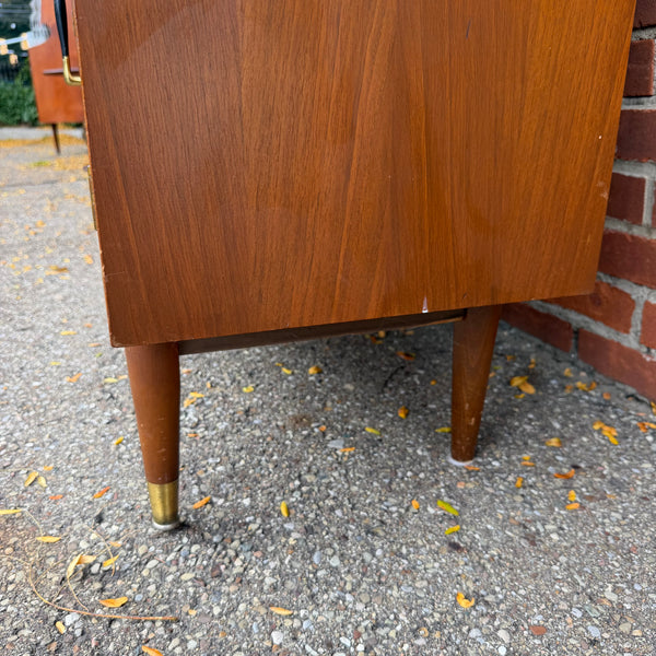 Vintage Mid-Century Modern Petite Walnut & Brass China Cabinet | Hutch