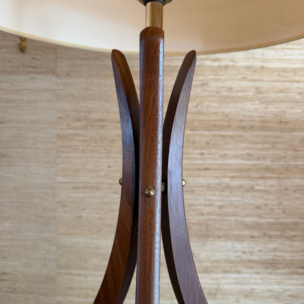 Pair of Sculptural Mid Century Modern Walnut and Brass Table Lamps