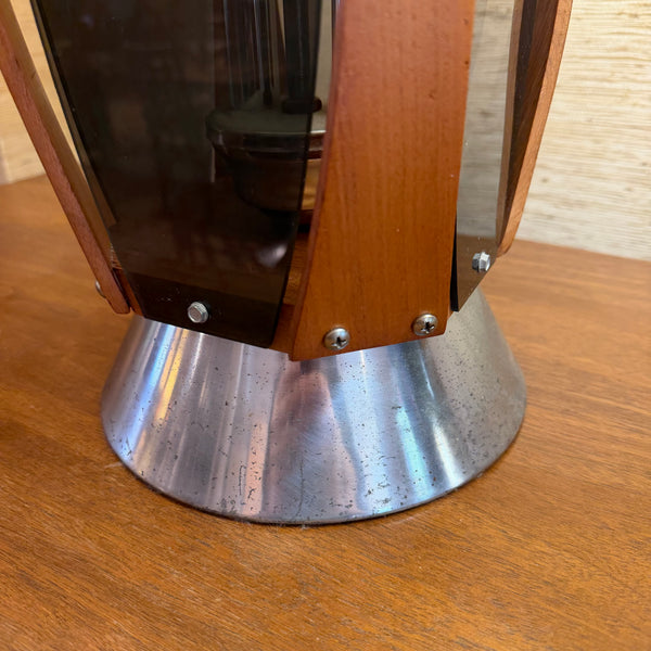 Pair of Vintage Lawrin Mid-Century Modern Walnut Chrome Smoked Plexiglass Table Lamps