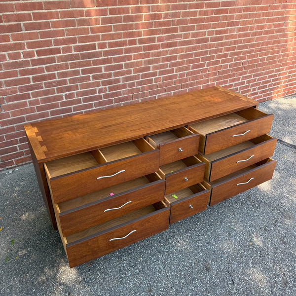 Lane Acclaim Walnut 9-Drawer Lowboy Dresser by Andre Bus for Lane Furniture