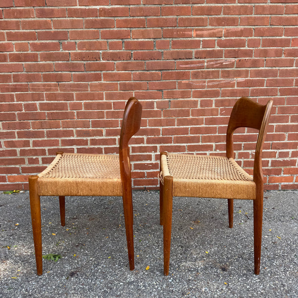 Pair of 1960s Arne Hovmand Olsen for Mogens Kold Teak Woven Side Chairs
