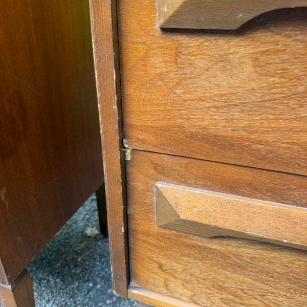 Vintage Mid-Century Modern Walnut Four-Drawer Highboy Dresser with Sculpted Wood Pulls