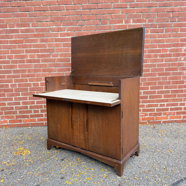 Vintage Mid-Century Modern Walnut Flip-Top Bar & Storage Cabinet on Casters